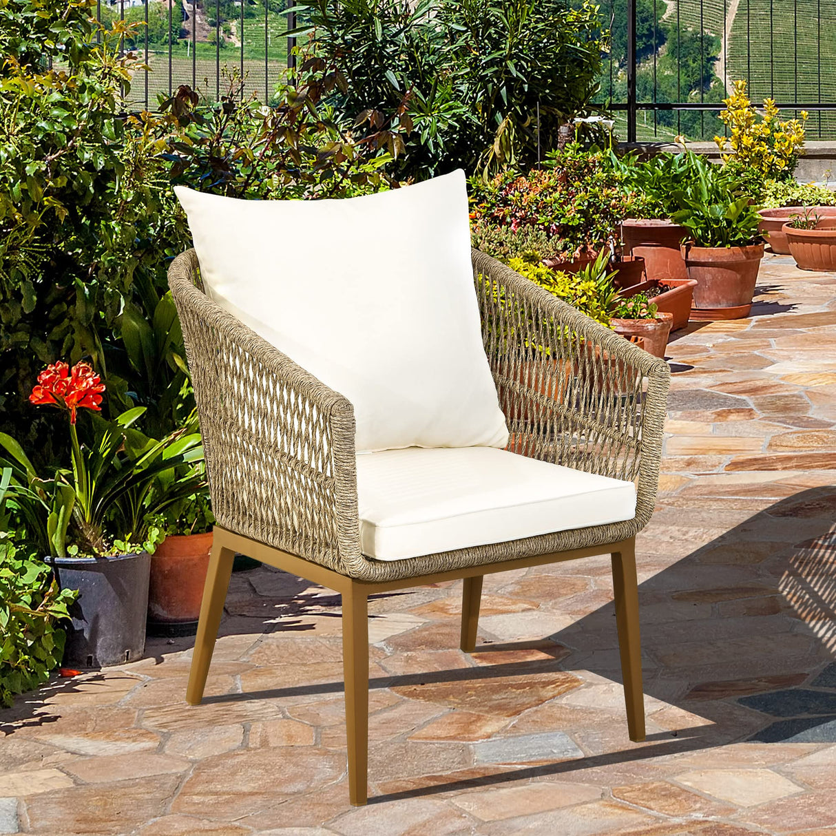 Outdoor Dining Single Sofa Chair, Indoor-Outdoor Wicker Bistro Chairs