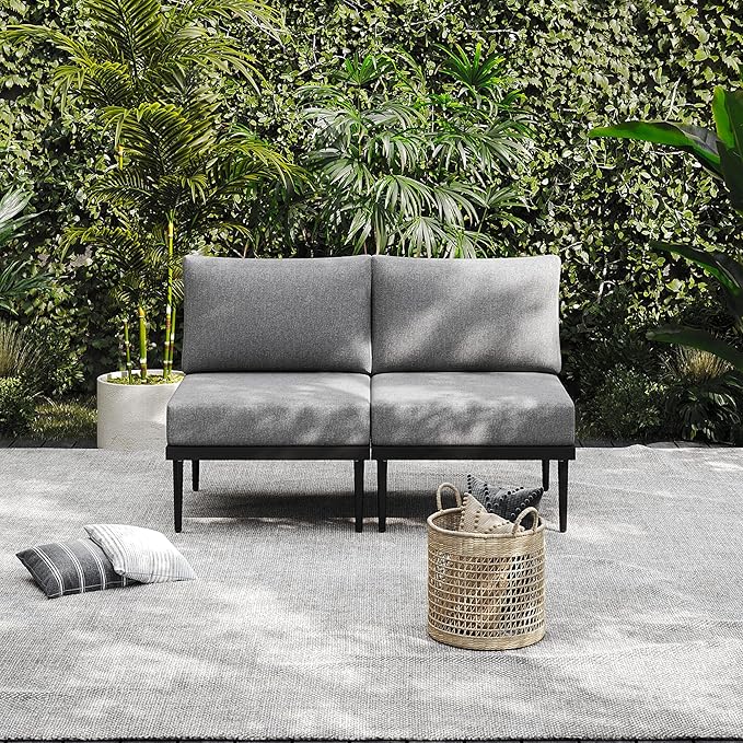 7 Pieces Metal Patio Furniture Set, Outdoor Sectional Sofa w/6 Inch Olefin Cushion and Coffee Table