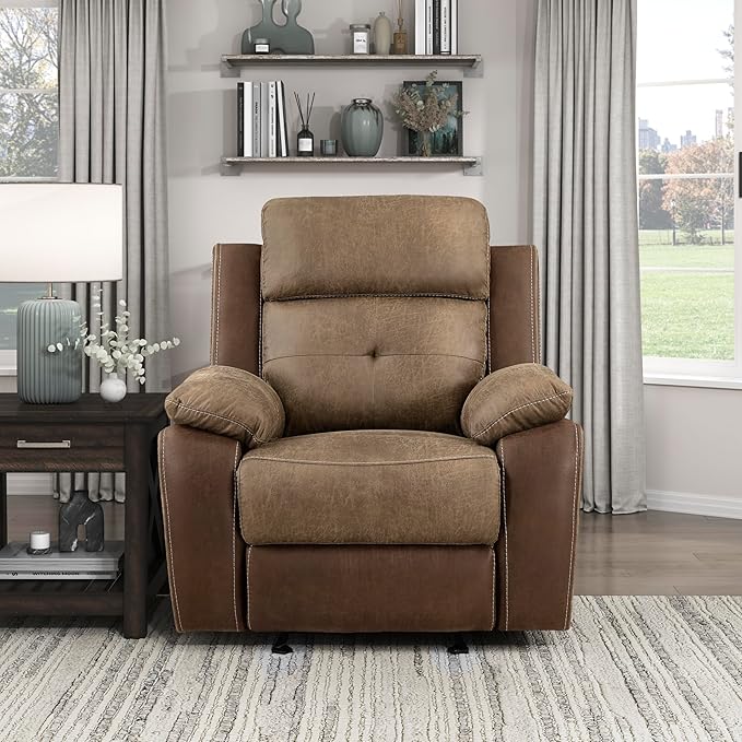 Marianna Polished Microfiber Double Glider Reclining Loveseat, Brown