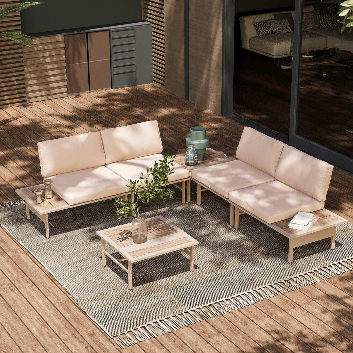 6 Pieces Patio Furniture Set, Outdoor Metal Frame Patio Conversation Sets