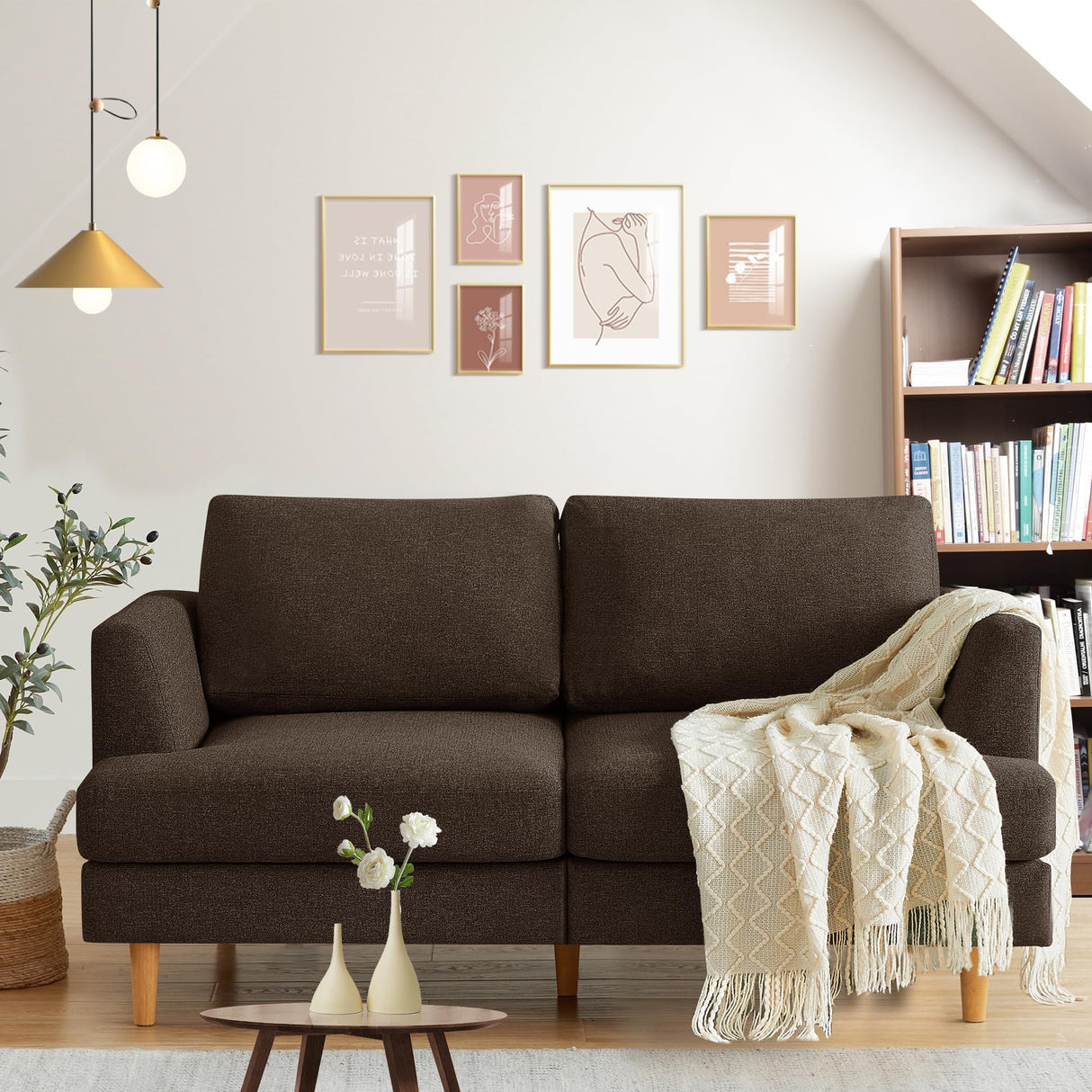 Sofa with Deep Seats, 65" Mid Century Modern Sofa