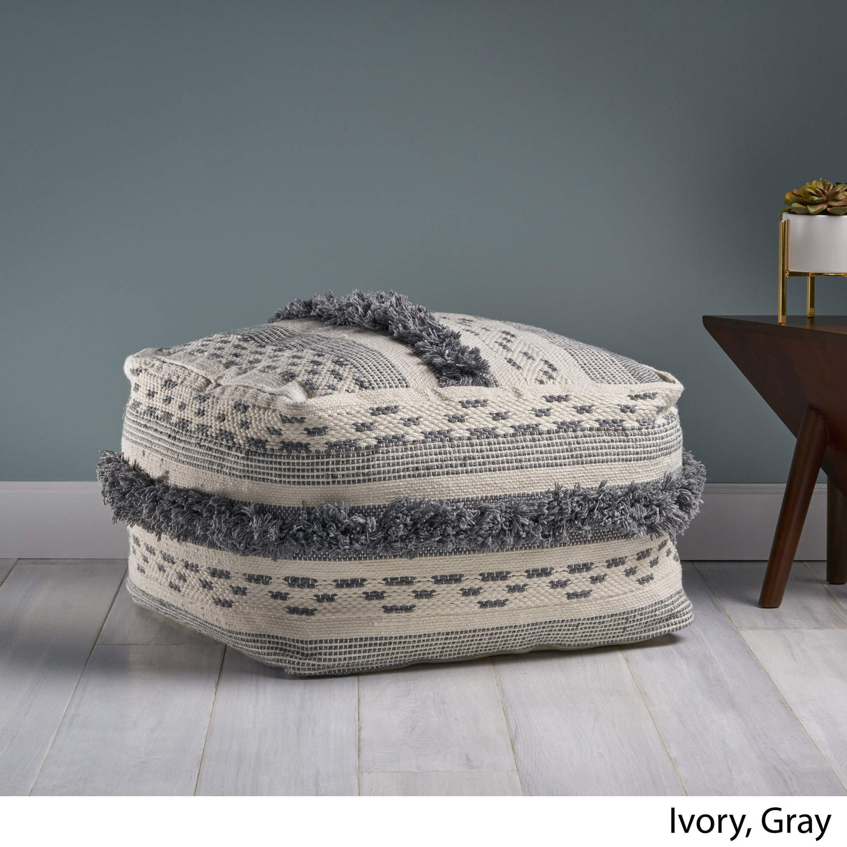 Contemporary Faux Yarn Pouf Ottoman Foot Stool - Bean Bag Floor Chair - Foot Rest