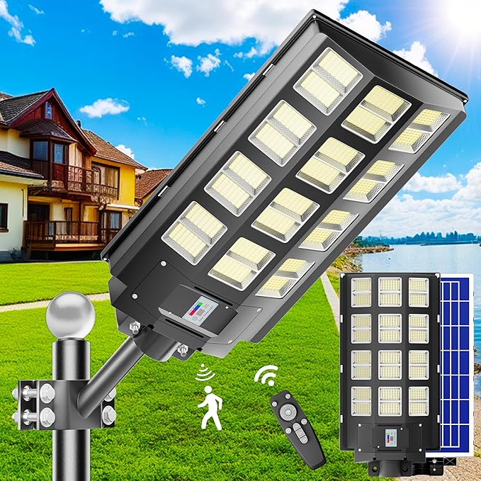 2-Pack Solar Street Lights Outdoor Waterproof, 6800W Solar Light Outdoor Dusk to Dawn