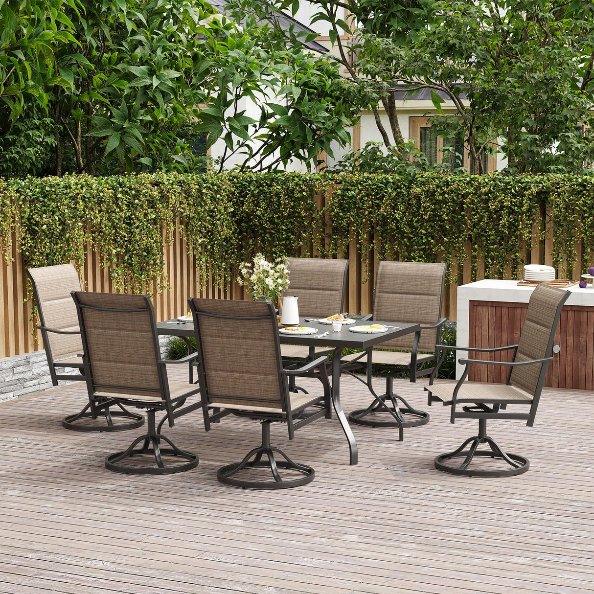 Patio Dining Set for 6, 7-Piece Outdoor Dining Table and Chairs Set