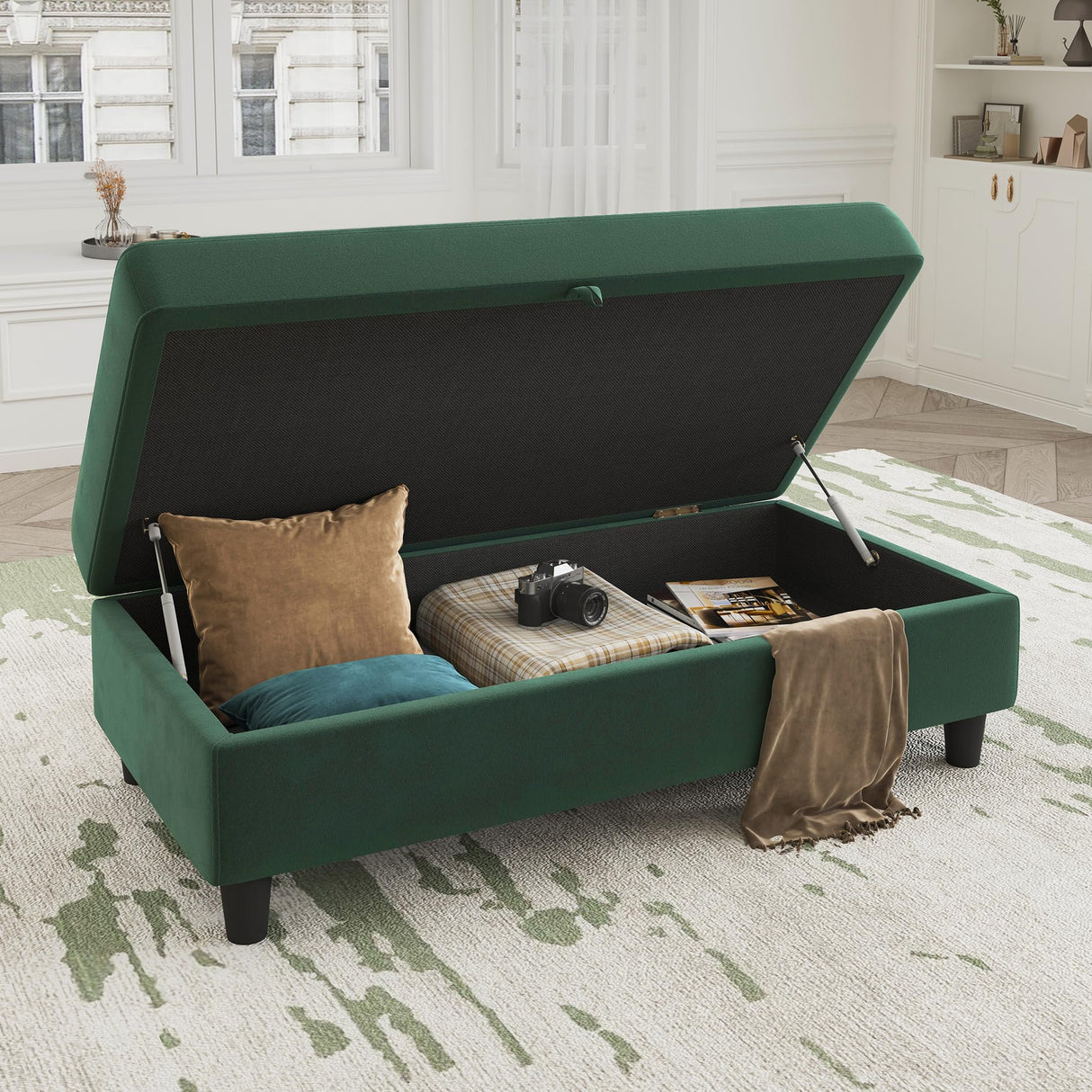 Storage Ottoman Bench, Upholstered Rectangle Ottoman Module, Storage Ottoman
