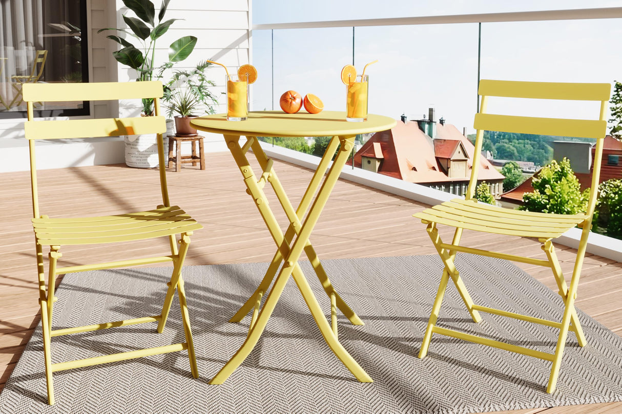 3-Piece Folding Bistro Set - Outdoor Patio Table and Chairs for Small Spaces