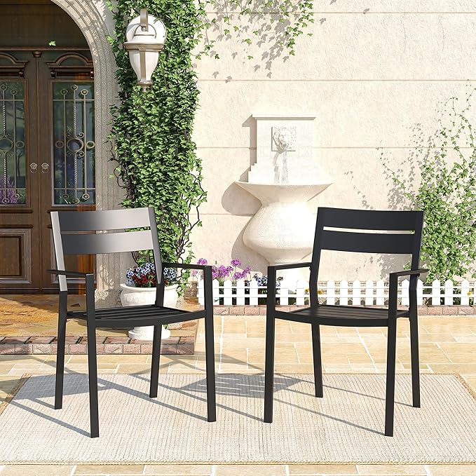 Patio Dining Chairs Set of 2, Metal Stackable Outdoor Chairs with Armrest