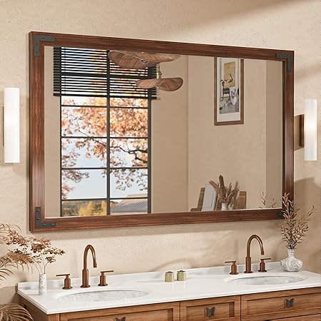 Black Wood Framed Mirror for Bathroom Wall, Farmhouse