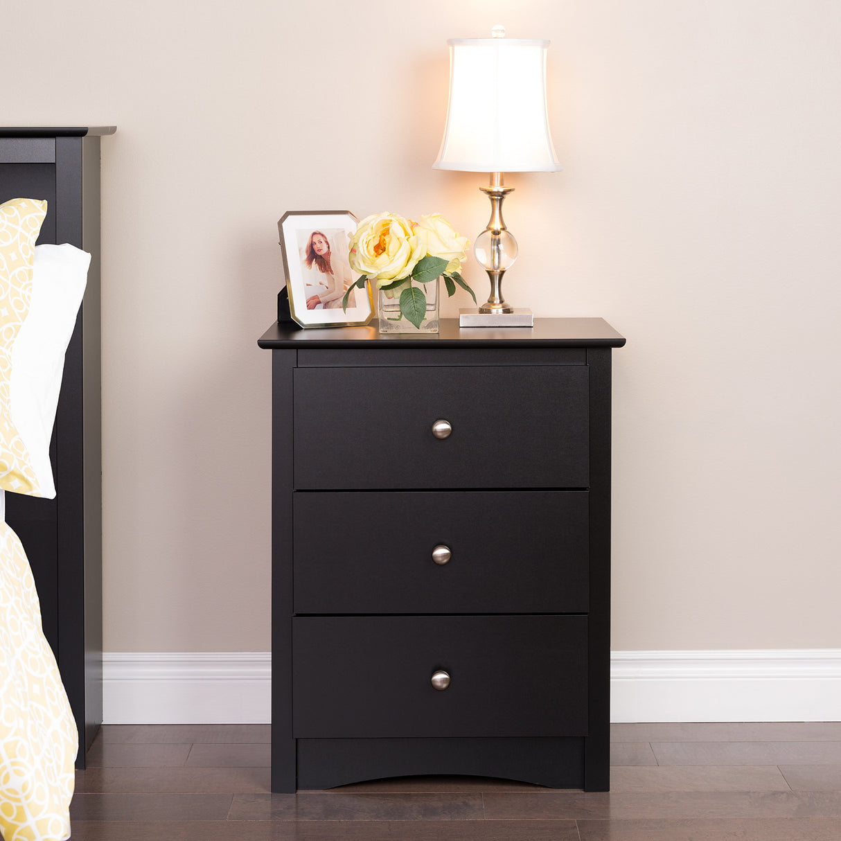 Sonoma White and Black Tall 3-Drawer Nightstand