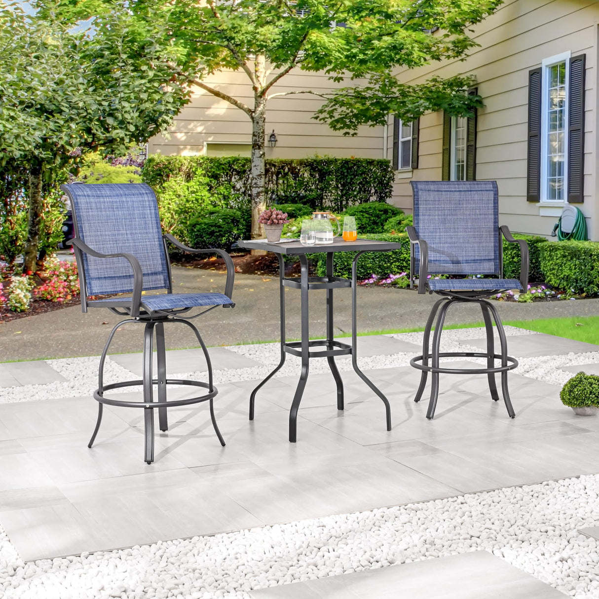 Set 3 PC Outdoor Kitchen High Top Bar Table and Swivel Bar Stools Set