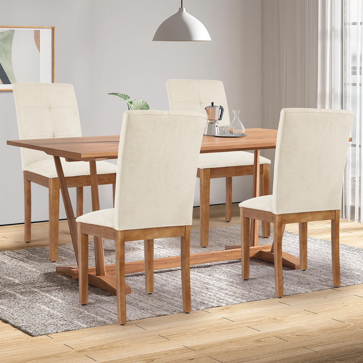 Modern Upholstered Dining Chairs Set of 4 - Fabric Kitchen Chairs with Wood Legs