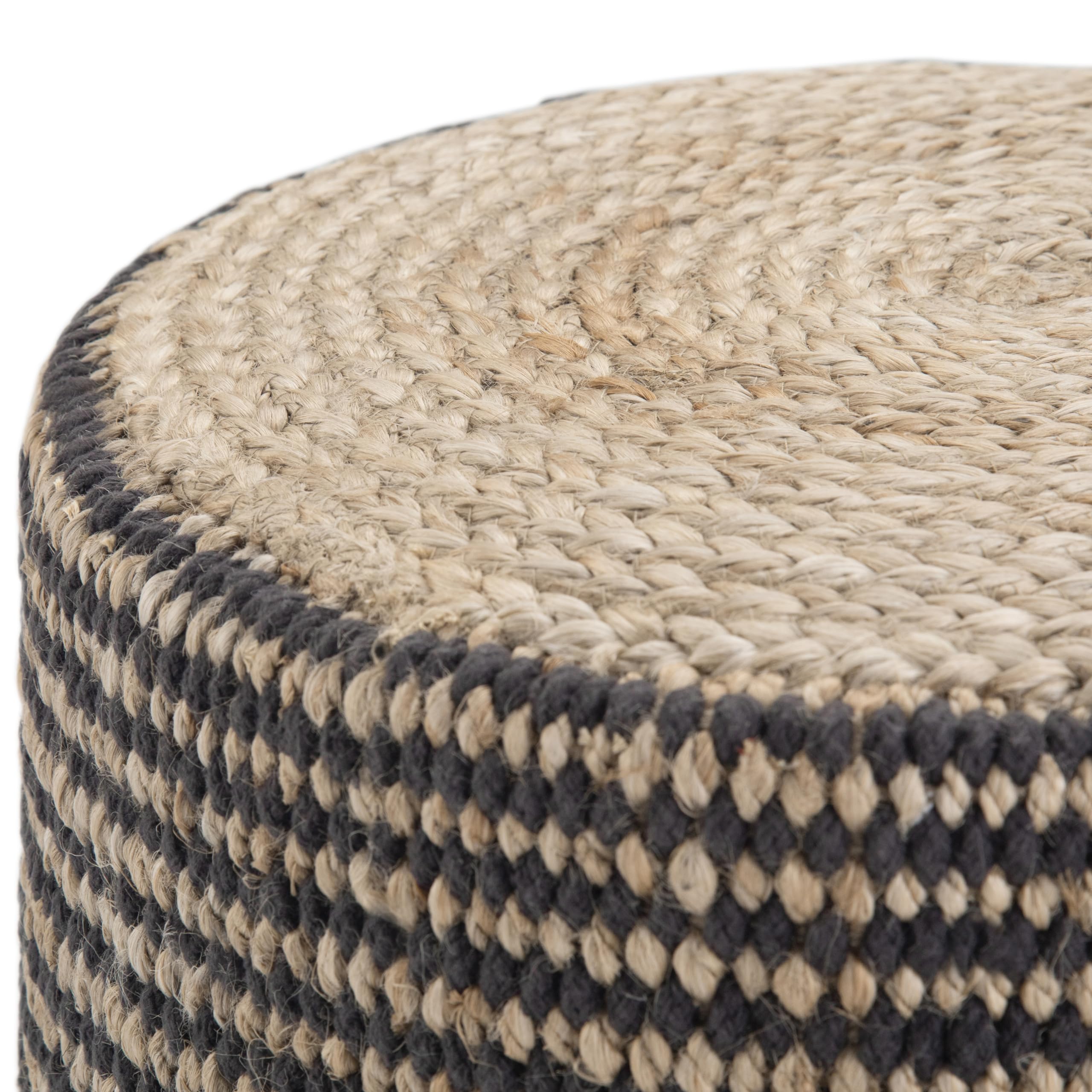 Larissa Round Pouf, Footstool, Upholstered in Natural Hand Braided Jute