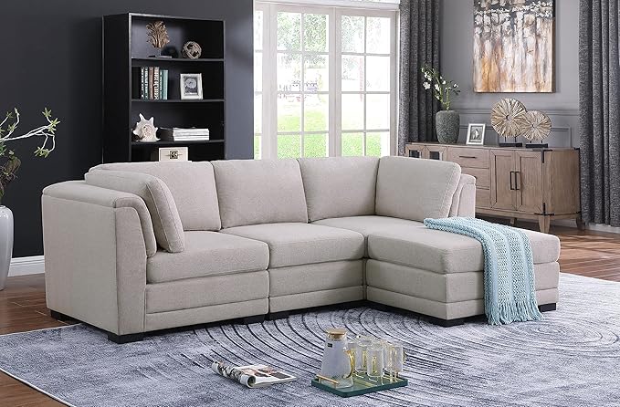 Modular Sectional Sofa with Ottoman, Reversible L-Shaped Couch W/Removable Cushions