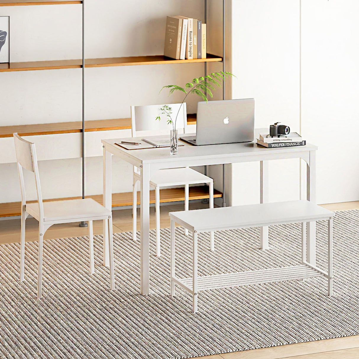 4-Piece Kitchen Dining Table Set with 1 Bench and 2 Chairs, Kitchen Bench Table Set for 4,