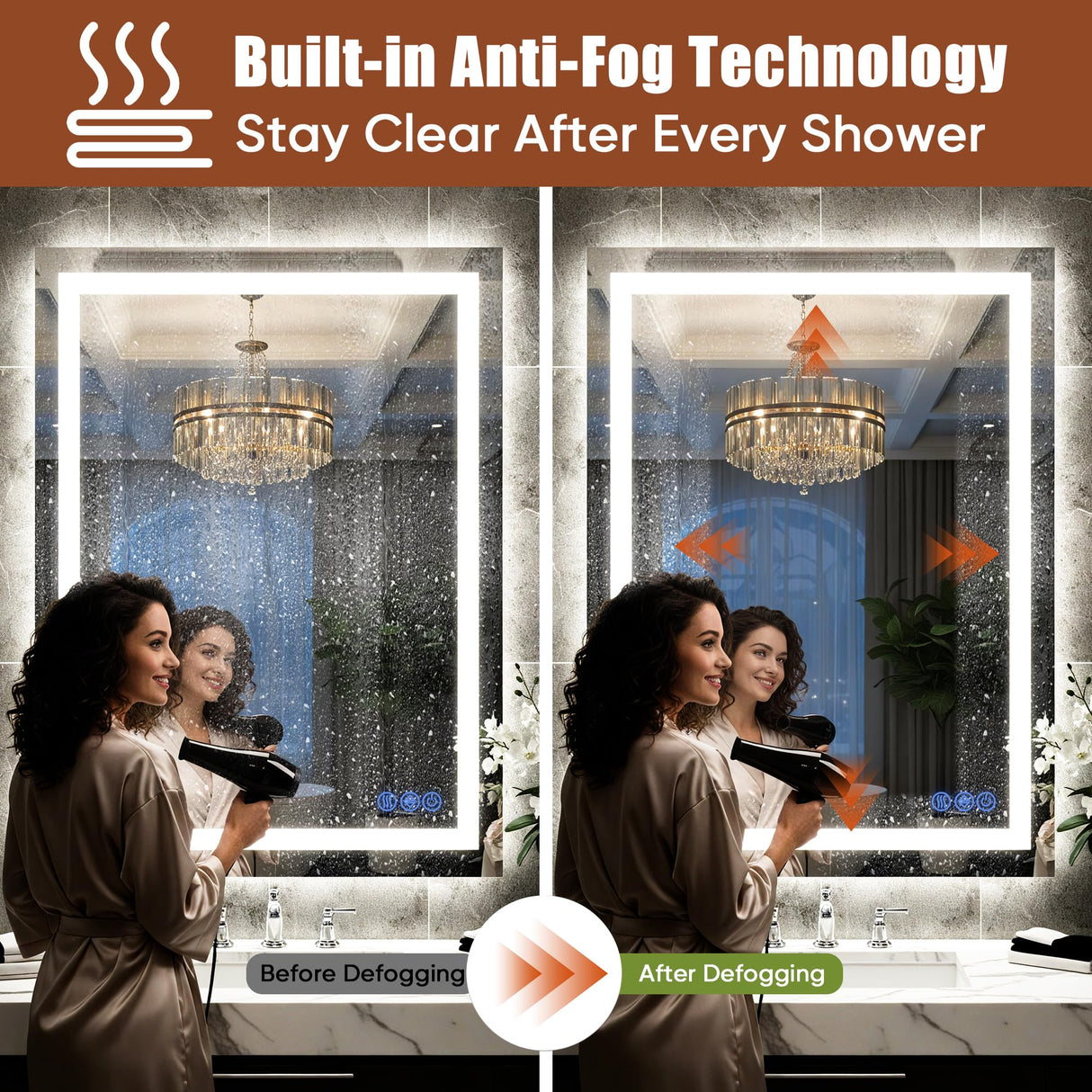 40x30 LED Bathroom Mirror - Wall Mounted with Dimmable Front & Backlit