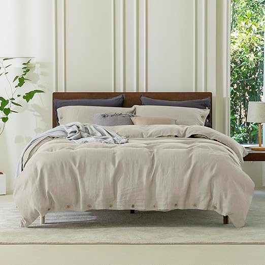 100% Pure Linen Duvet Cover Set Queen Size90X90Inch 3pcs (1 Duvet Cover