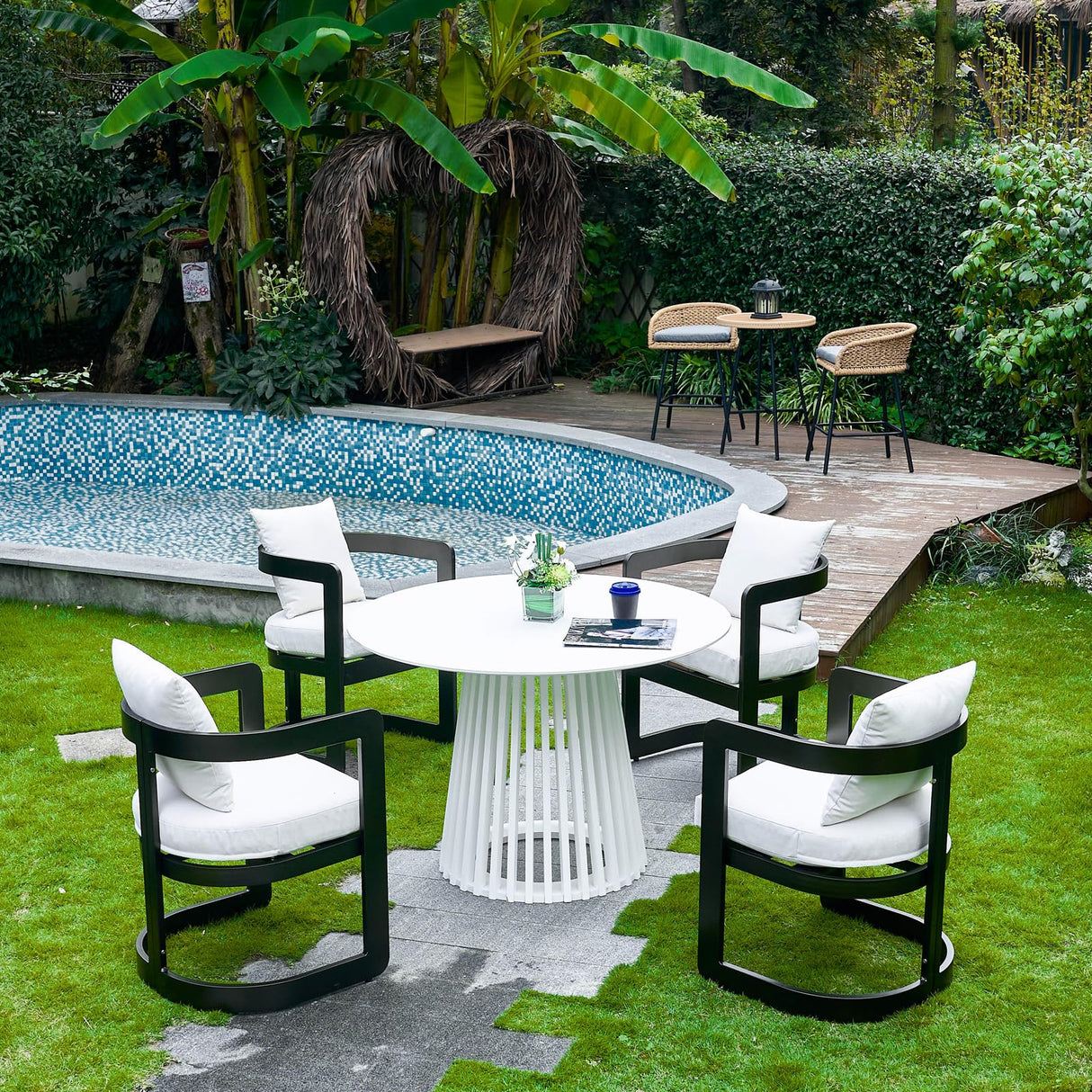 Patio Dining Chairs Set of 2, Modern Outdoor Dining Chairs with Cushions & Backrest