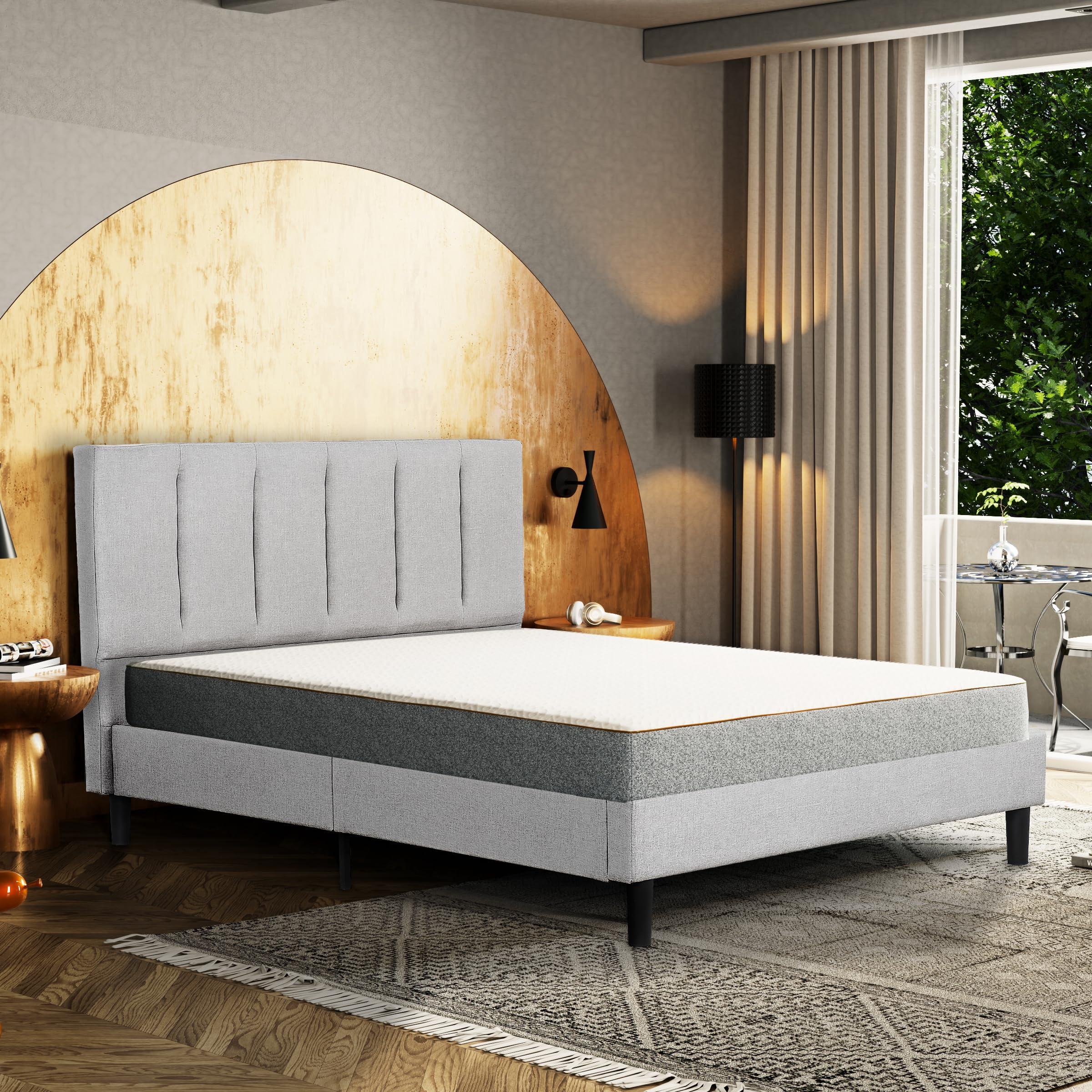 Harper Queen Grey Upholstered Tufted Platform Bed