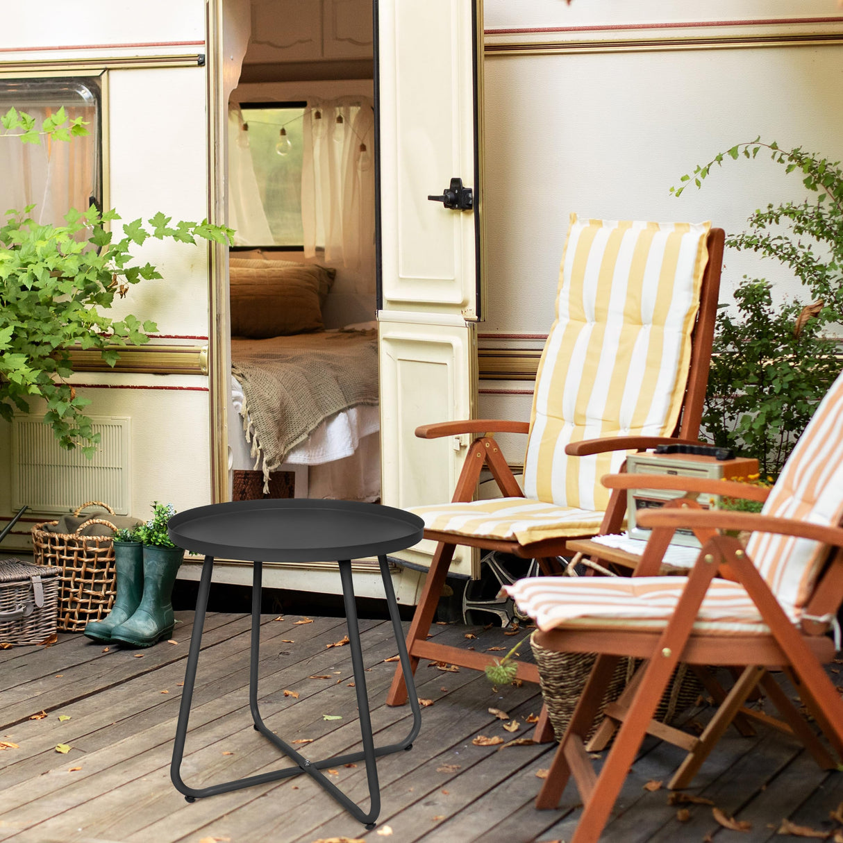 Set of 2 Outdoor Side Table Outdoor, Metal Side Table Small Round Side Table