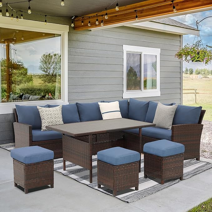 7 Pieces Patio Furniture Set Outdoor Furniture Sectional, High Back Outdoor Patio Dining Table Set