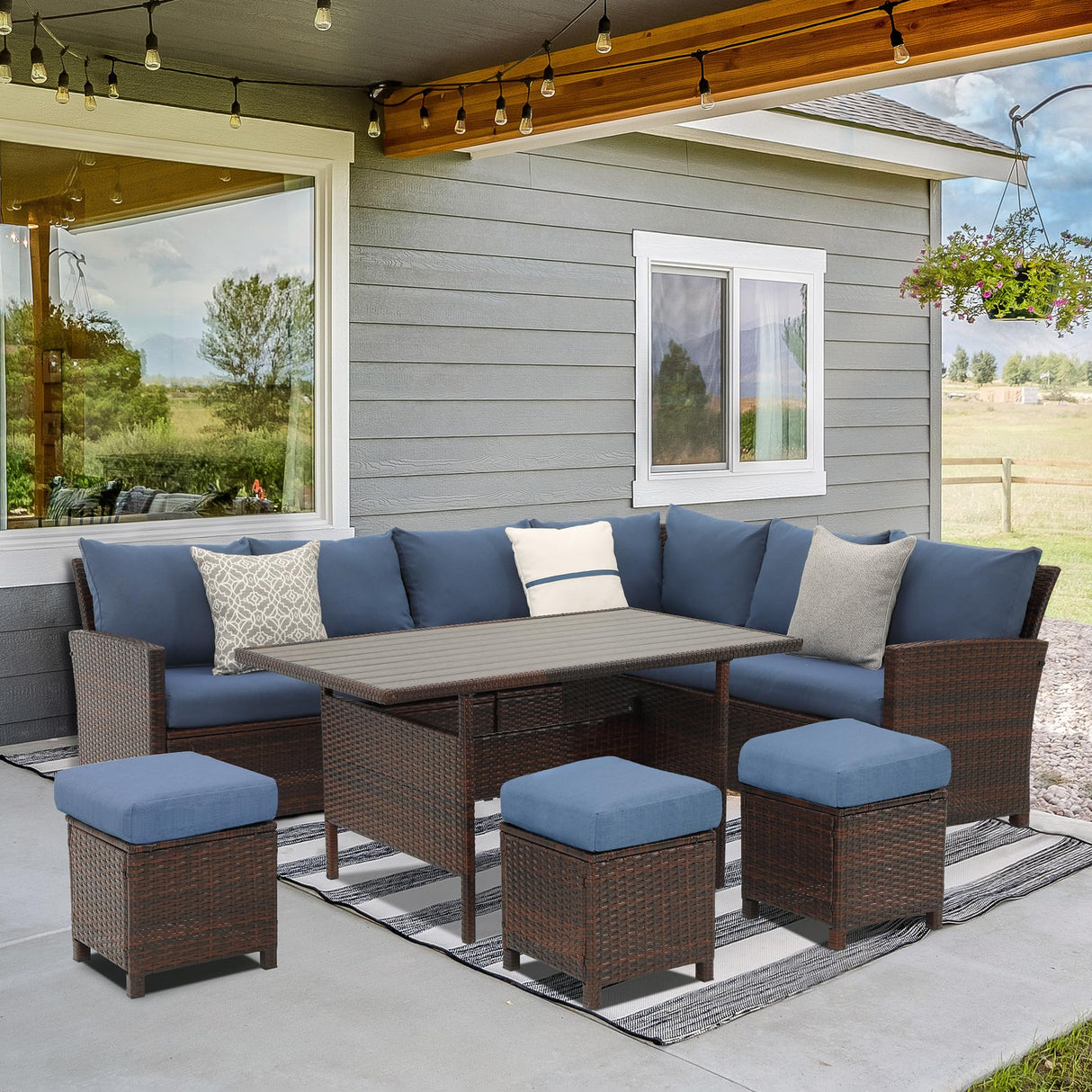 7 Pieces Patio Furniture Set Outdoor Furniture Sectional, High Back Outdoor Patio Dining Table Set