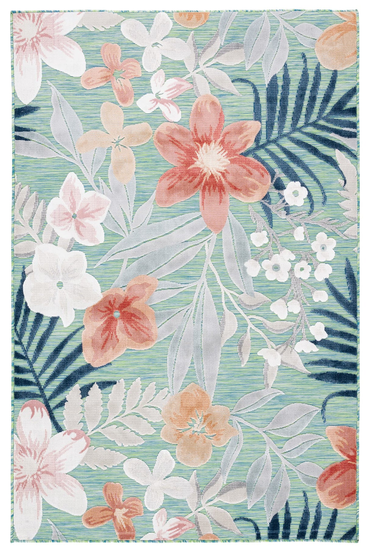 Cabana Collection Area Rug - 10' x 14', Green & Rust, Floral Tropical Design