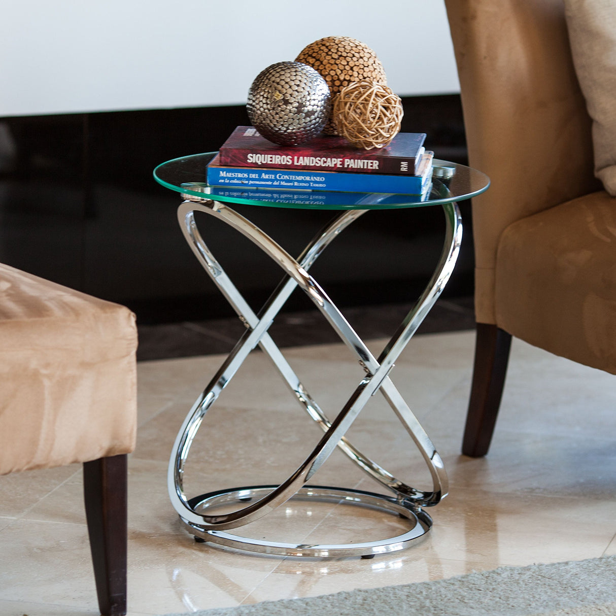 galaxy Tempered Glass Round End Table - Chrome or Black Finish (Chrome)
