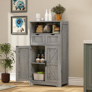 Bathroom Cabinet, Storage Cabinet with 2 Adjustable Drawers & 2 Barn Doors, Standing