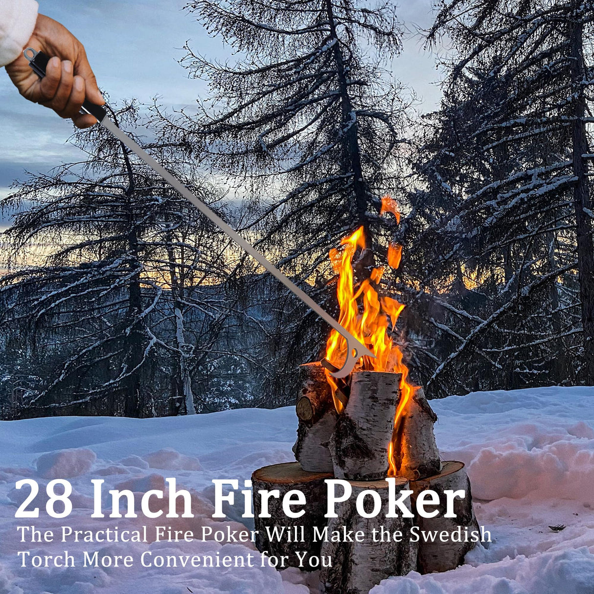 Fireplace Tools Set with 28" Fire Poker and Fire Tongs, Stainless Steel Firewood Tongs