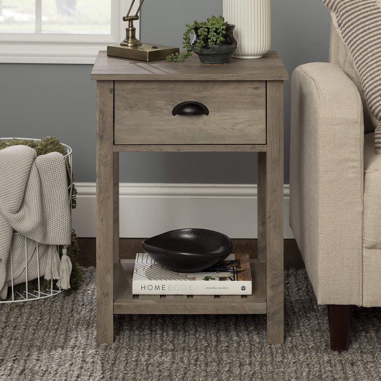 Farmhouse Square Side Accent Table Set-Living-Room Storage