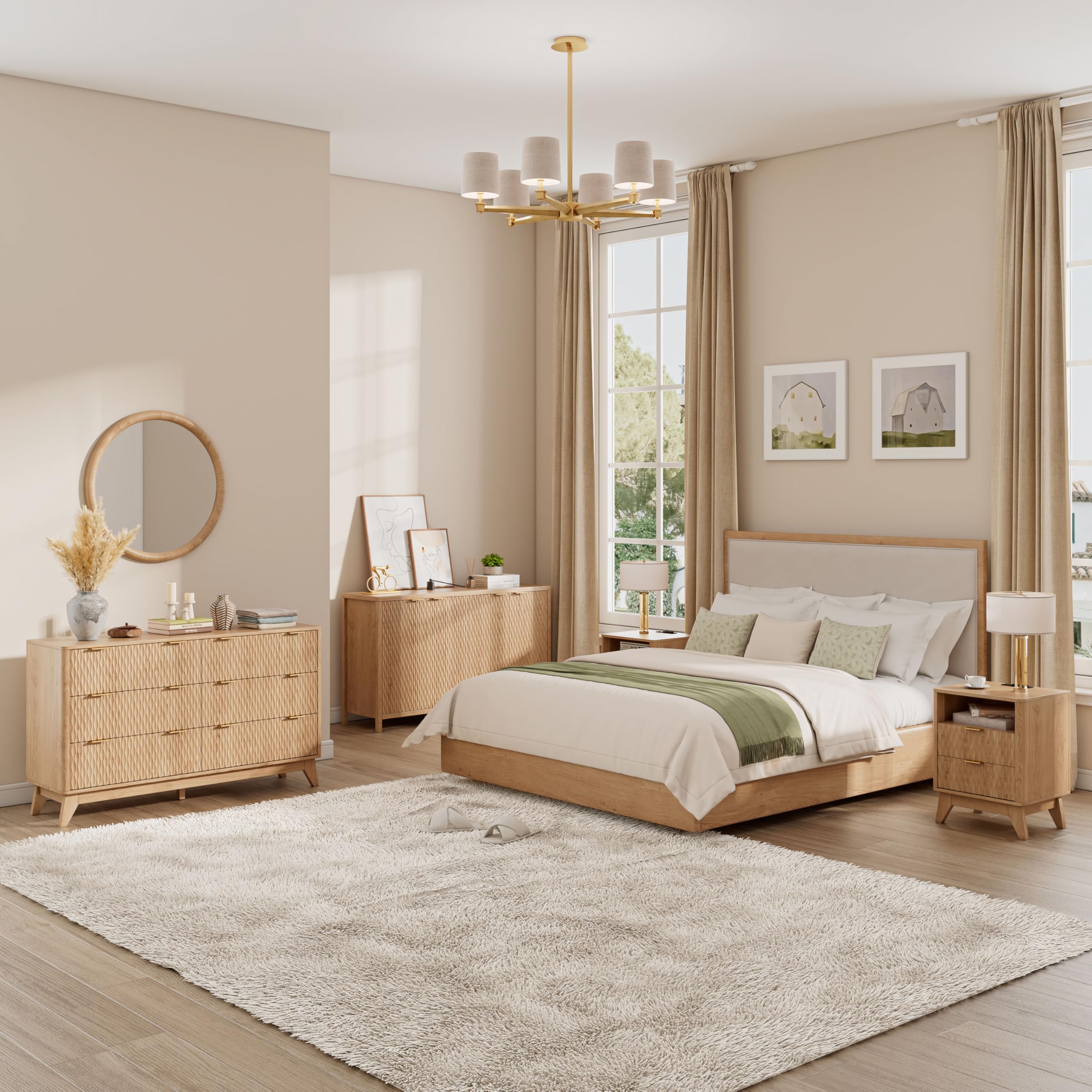 Diamond-Fluted 6 Drawers Dresser, Modern Dressers & Chests of Drawers