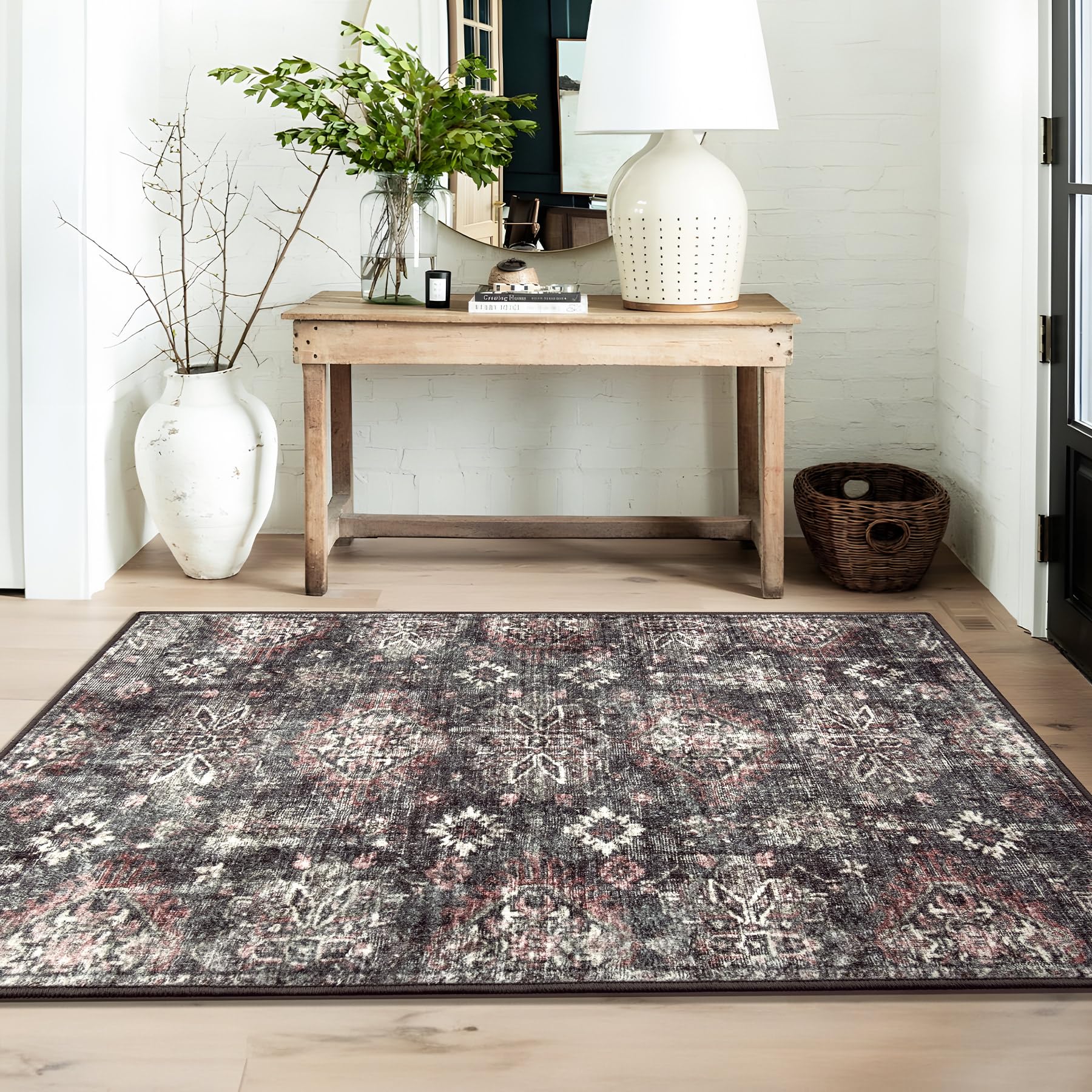 Black Rug 3’x5’ Washable Area Rugs for Bedroom Living Room Kitchen Entryway