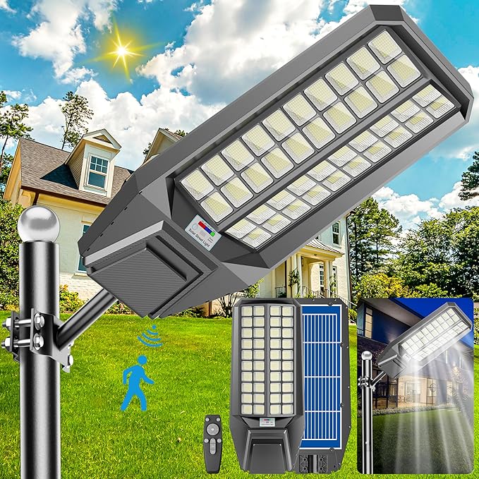 2-Pack 8000W Solar Street Light - 600000 Lumens, Dusk-to-Dawn, Waterproof