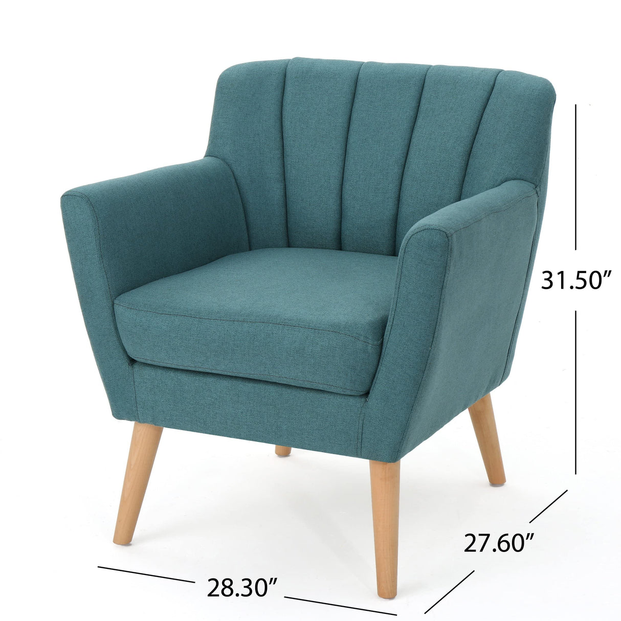Merel Mid Century Modern Fabric Club Chair, 28.30" W x 27.60" D x 31.50" H, Dark Teal/Natural