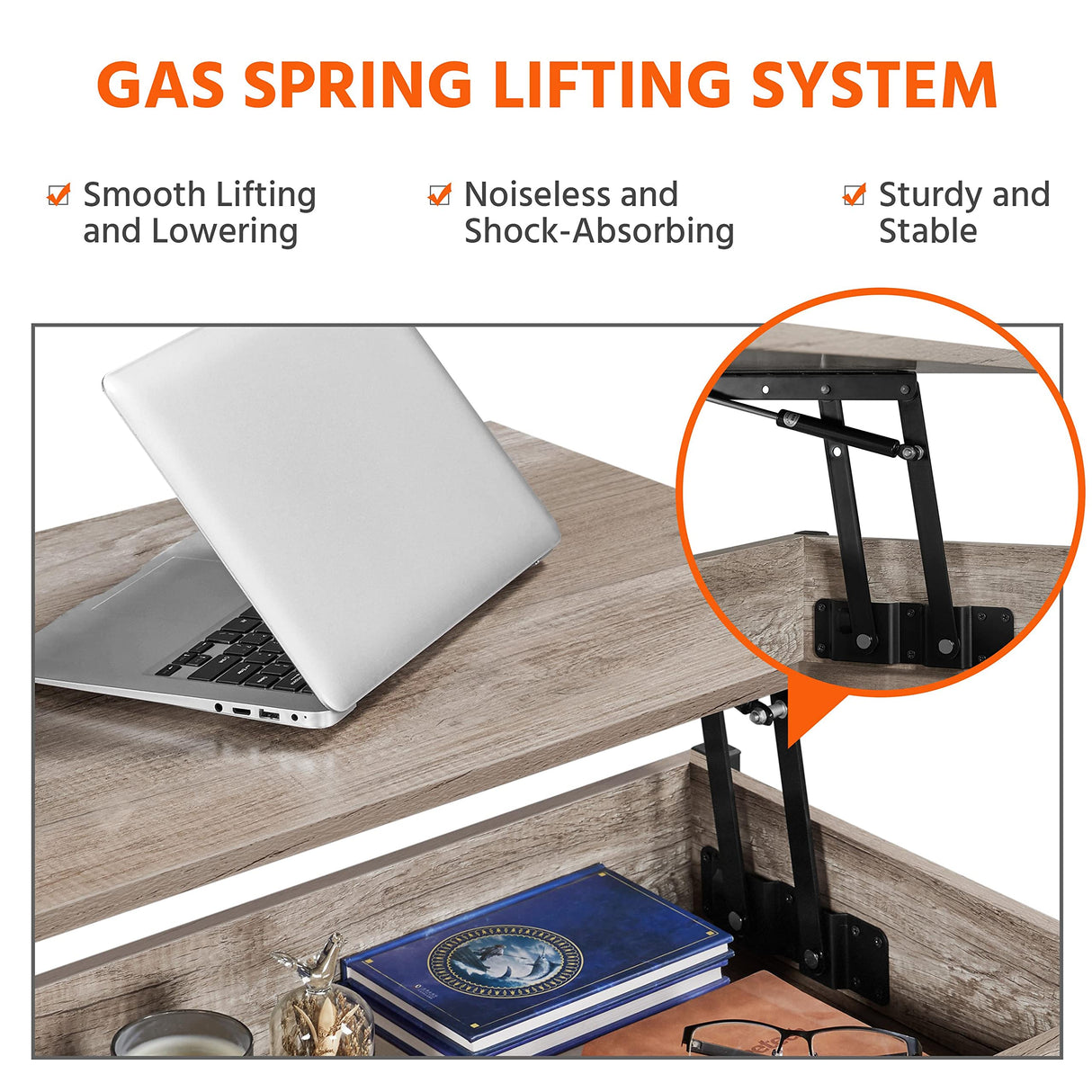 Lift-top Coffee Table with 2 Fabric Baskets & Hidden Storage Compartment