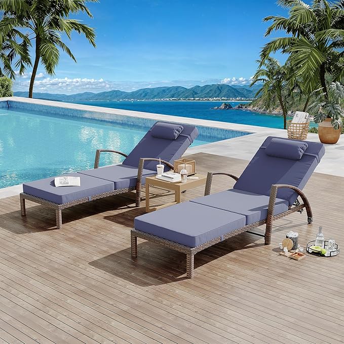 Outdoor Chaise Lounge Set of 2 Rattan Patio Folding Chaise Lounge
