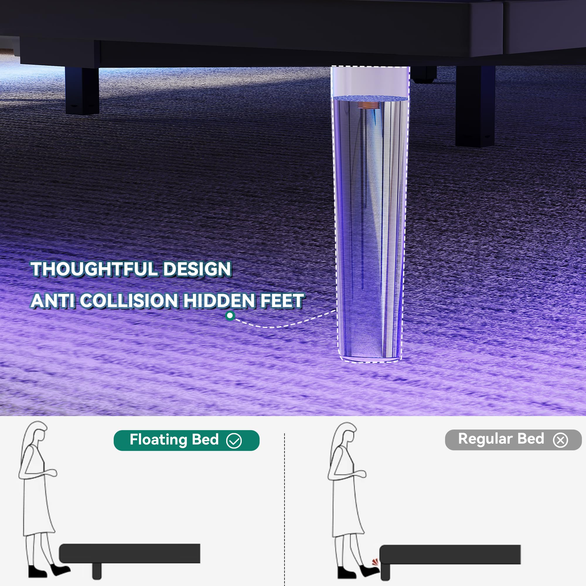 YITAHOME Queen Size Floating Bed Frame with RGB LED Lights Storage Headboard, Upholstered Platform Bed with USB-C/A Charging Station, No Box Spring Required, Light Gray (Beige)