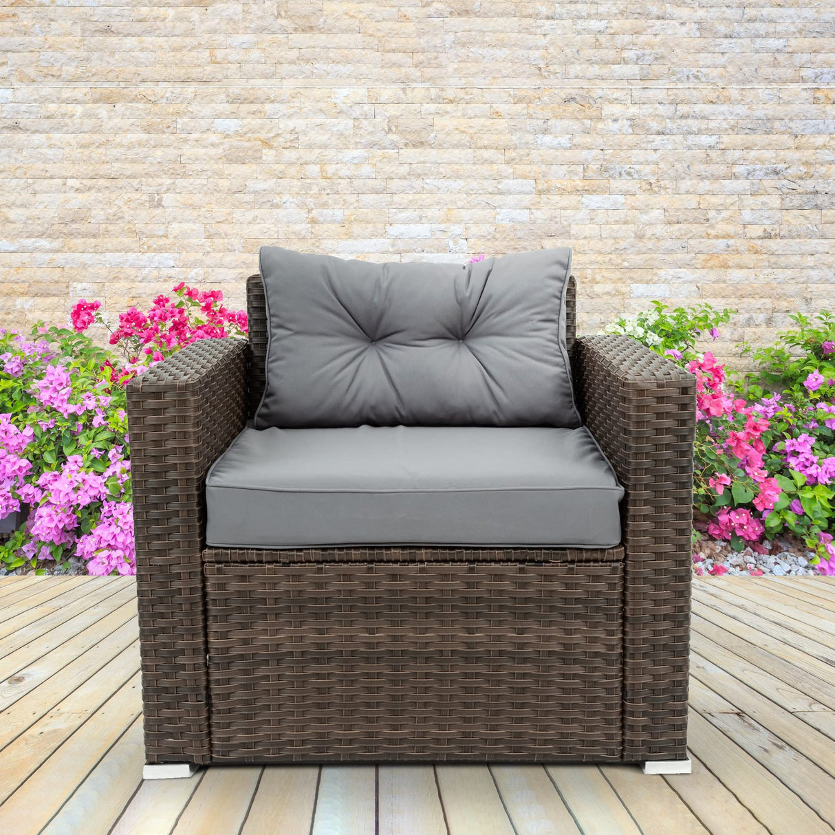 Patio Rattan Wicker Outdoor Conversation Set with Thick Cushions