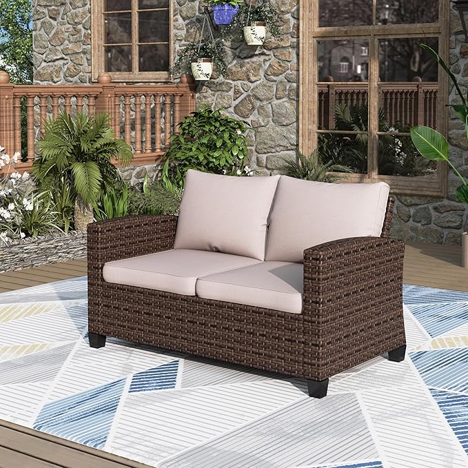 Patio Couch Wicker 3-Seat Outdoor Brown Rattan Sofa