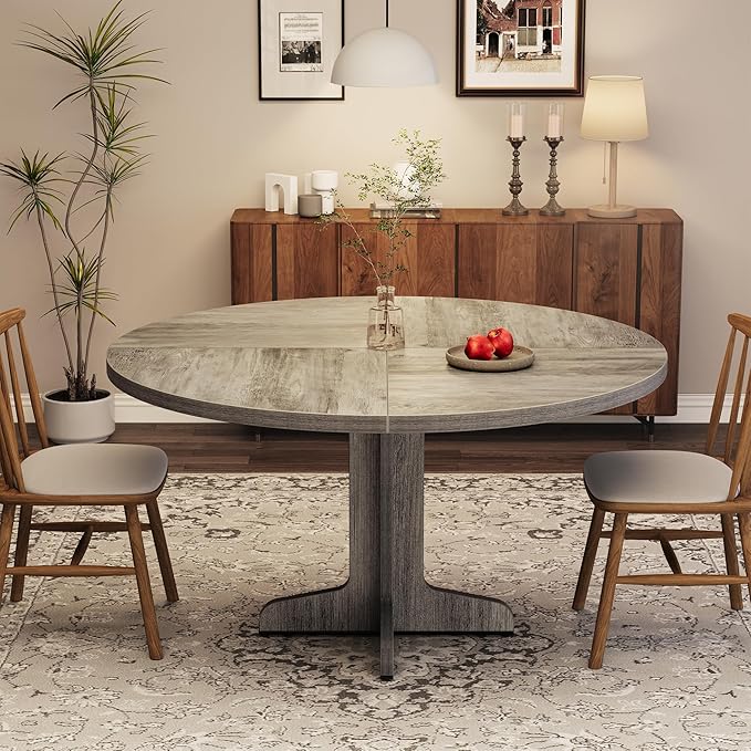 Round Dining Table for 4, 47 Inches Circle Dining Room Table with Wooden Base for Kitchen