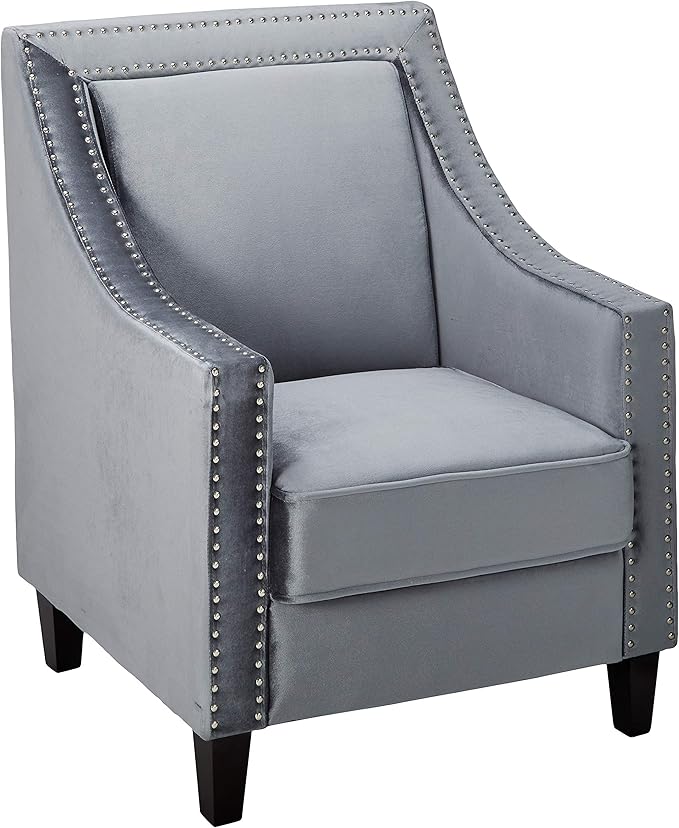 Camren Accent Club Chair Velvet Upholstered Swoop Arm Silver Nailhead Trim Espresso