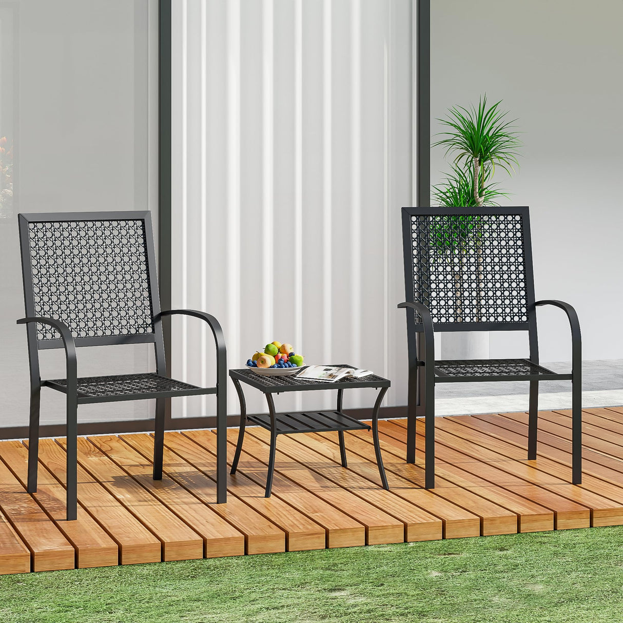 3 Pieces Patio Bistro Set, Outdoor Patio Furniture Set, Modern Patio Chairs with Table