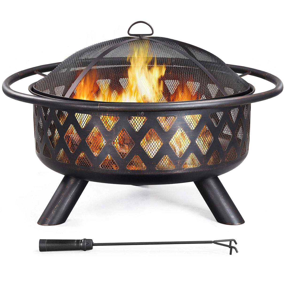 Yaheetech Fire Pit 36in Outdoor Wood Burning Fire Pits Wood Large Fire Bowl for Outside BBQ Bonfire Patio with Mesh Spark Screen, Poker and Rain Cover - Bircata