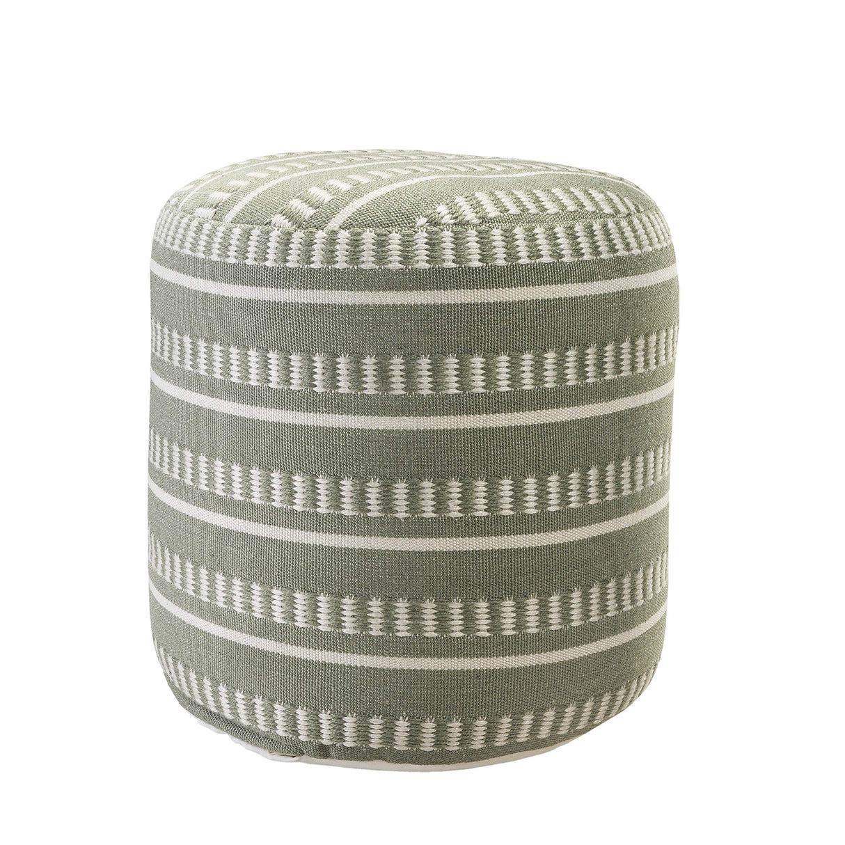 Dash and Stripe Geometric Indoor Outdoor Pouf, Green/White, 20" x 20" x 20"