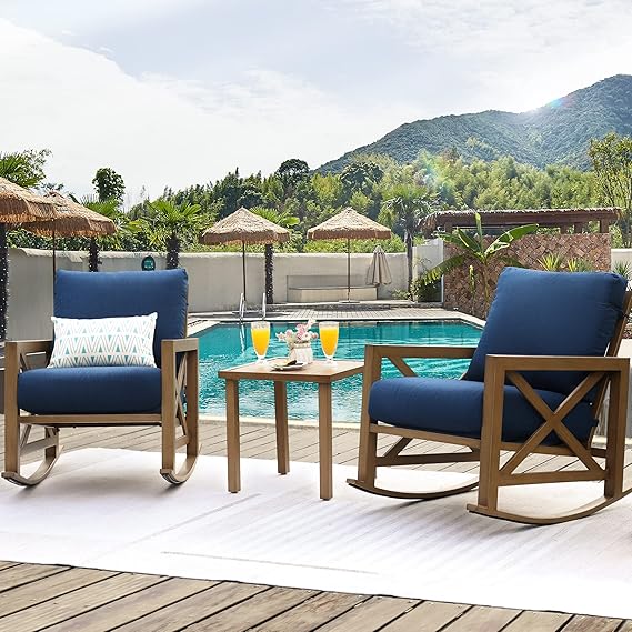 3-Piece Rocking Bistro Set - Outdoor Patio Furniture with Cushioned Chairs & Coffee Table