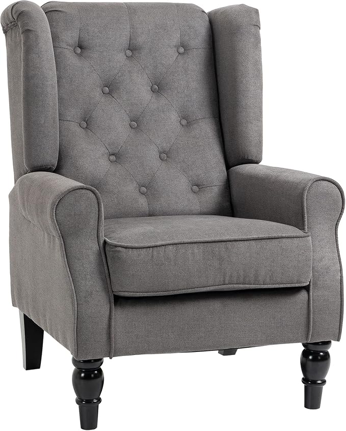 Button-Tufted Accent Chair with High Wingback, Rounded Cushioned Armrests and Thick Padded Seat, Blue