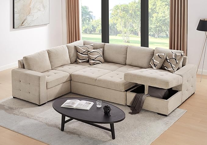 Sectional Sleeper Sofa with Pull Out Bed, Oversized Sectional Couch