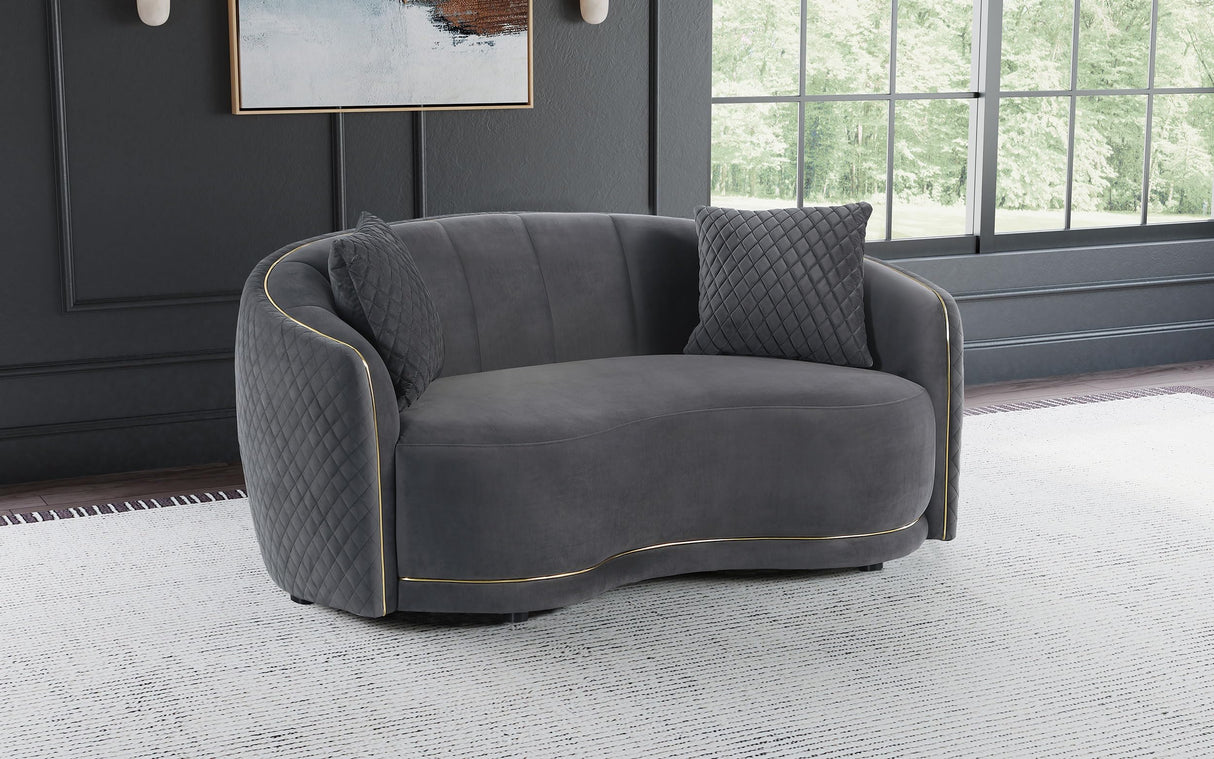 Furnishings Brookside Velvet Upholstered Curved Loveseat Dark Grey