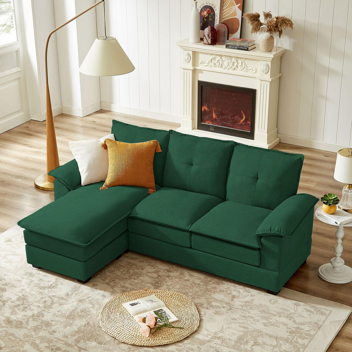 82" Convertible Sectional Sofa, L Shaped Couch with Reversible Ottoman