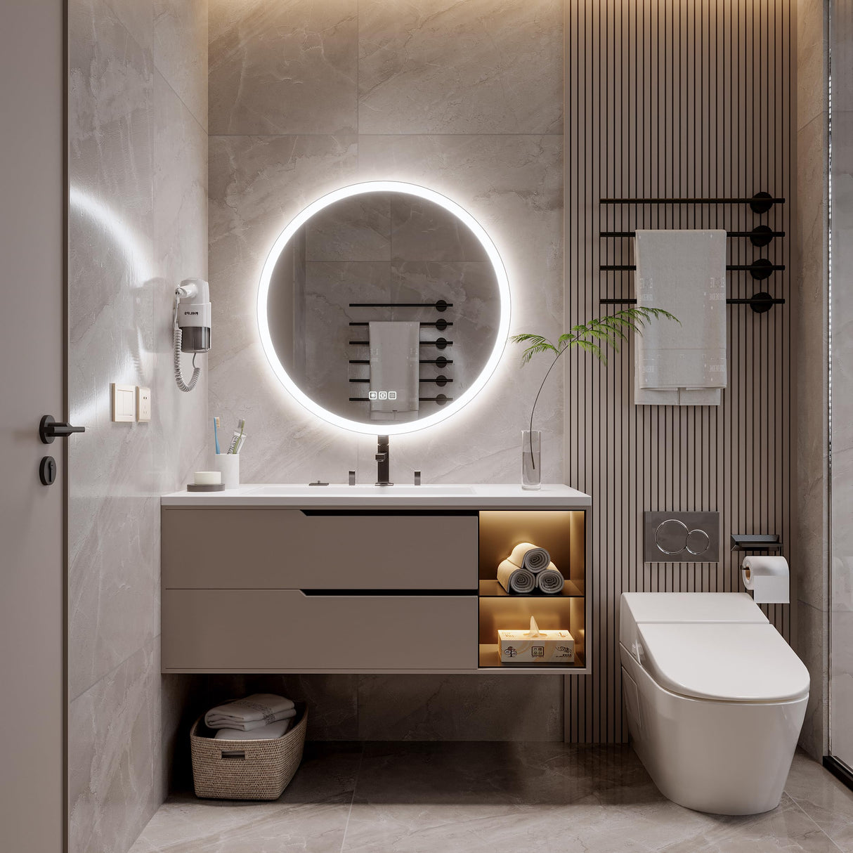 20-Inch Round LED Bathroom Mirror with Anti-Fog & Dimmable Lighting